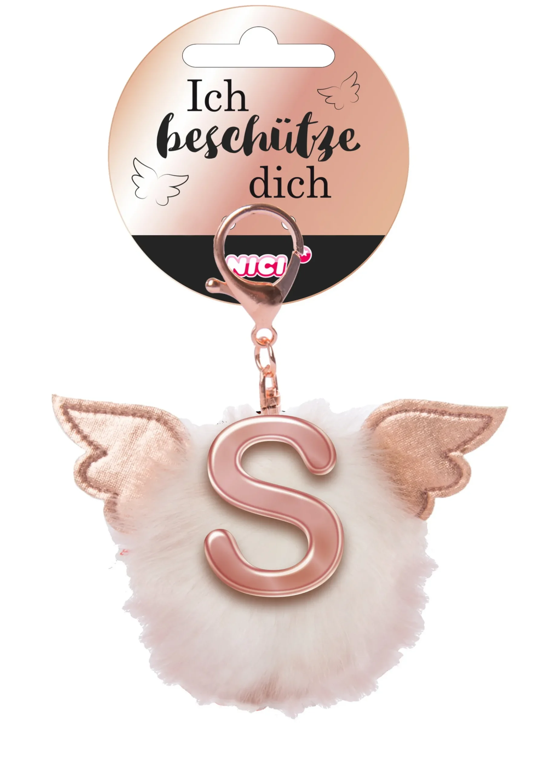 Bag pendant Angel PomPom letter S