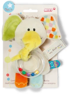 Cuddly toy elephant Dundi with ring-rattle