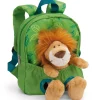 Green Backpack with soft toy lion