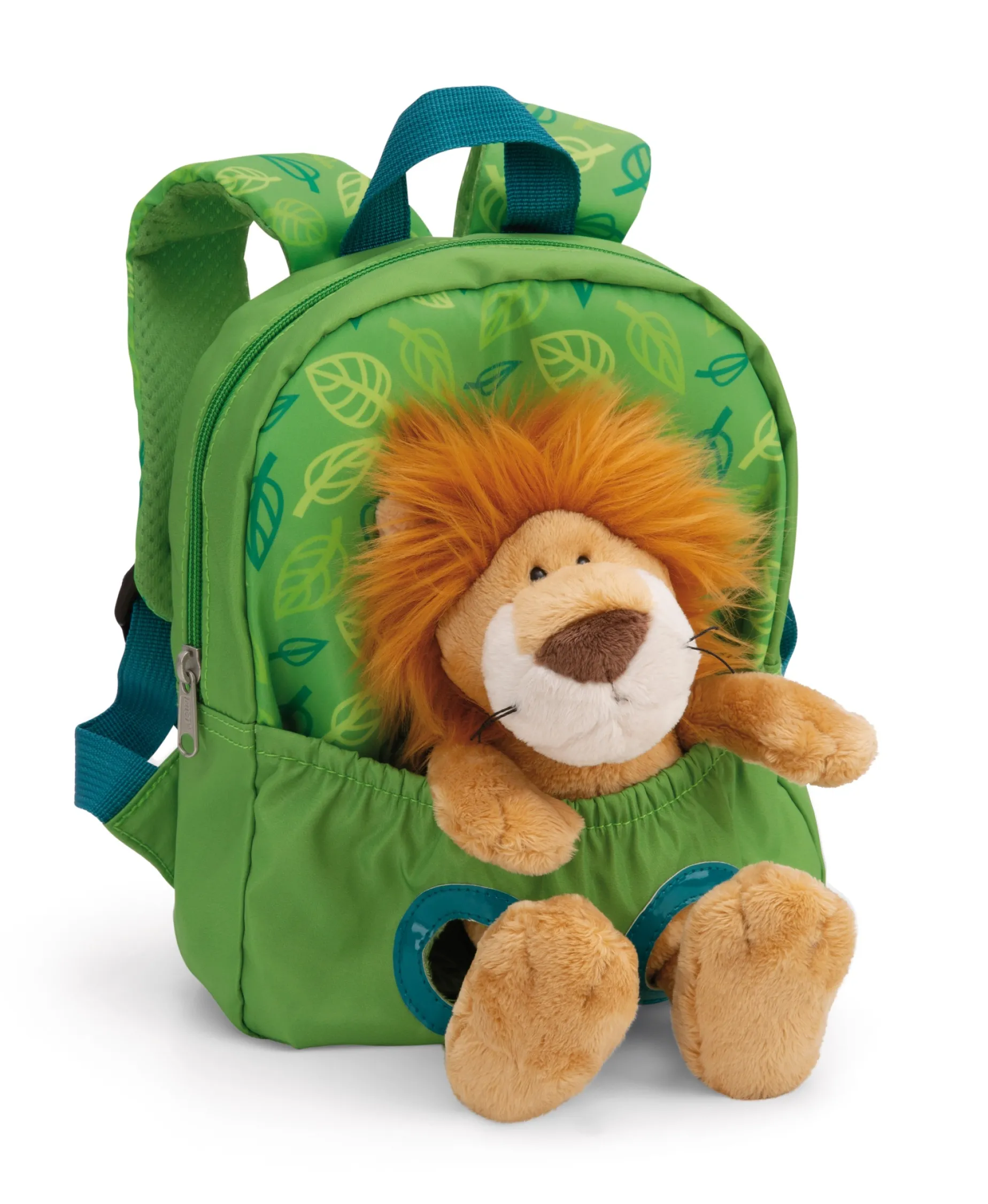 Green Backpack with soft toy lion