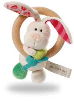 Griffin bunny Tilli with wooden ring and bell