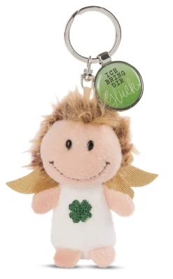Key ring guardian angel with cloverleaf and pendant "Ich bring dir Glück"