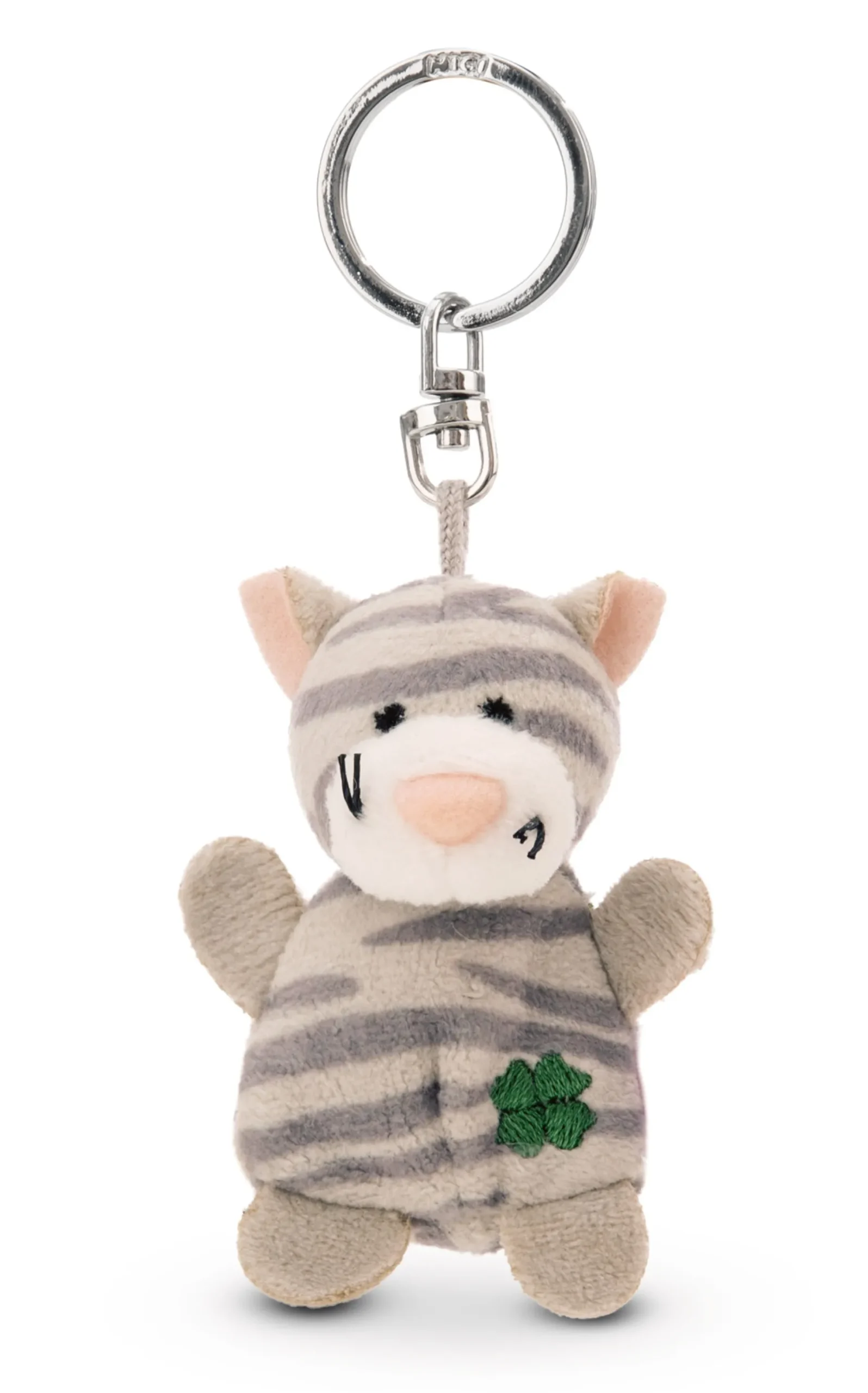 Keyholder grey striped cat with cloverleaf