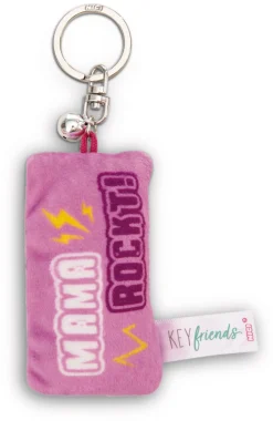 Keyholder mini plush cushion "Mama rockt!" w. bell