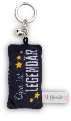 Keyholder mini plush cushion "Opa ist legendär" w. bell
