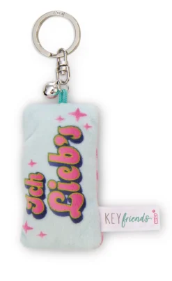 Keyholder mini plush cushion "Ich lieb's" w. bell