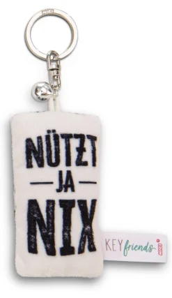 Keyholder mini plush cushion "Nützt ja nix" w. bell