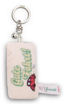 Keyholder mini plush cushion "Gute Fahrt!" w. bell