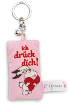 Keyholder mini plush cushion "Ich drück dich!" w. bell