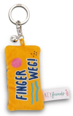 Keyholder mini plush cushion "Finger weg!" w. bell