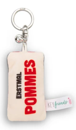 Keyholder mini plush cushion "Erstmal Pommes" w. bell