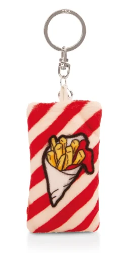 Keyholder mini plush cushion "Erstmal Pommes" w. bell