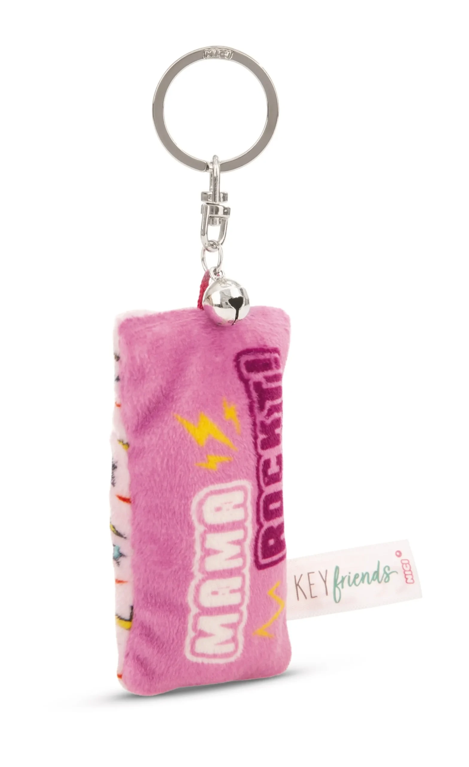 Keyholder mini plush cushion "Mama rockt!" w. bell