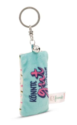 Keyholder mini plush cushion "Könnte gut werden" w. bell