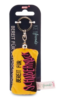 Keyholder mini plush cushion "Bereit für Schabernack" w. bell
