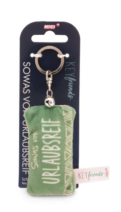 Keyholder mini plush cushion "Sowas von urlaubsreif" w. bell