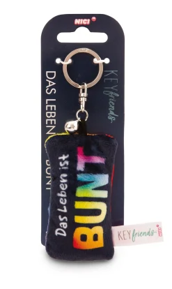 Keyholder mini plush cushion "Das Leben ist bunt" w. bell