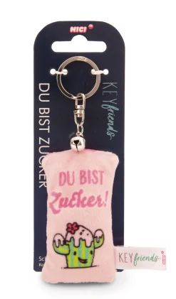 Keyholder mini plush cushion "Du bist Zucker!" w. bell