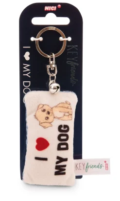 Keyholder mini plush cushion "I Herz my dog" w. bell