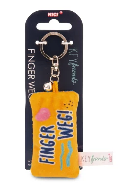 Keyholder mini plush cushion "Finger weg!" w. bell