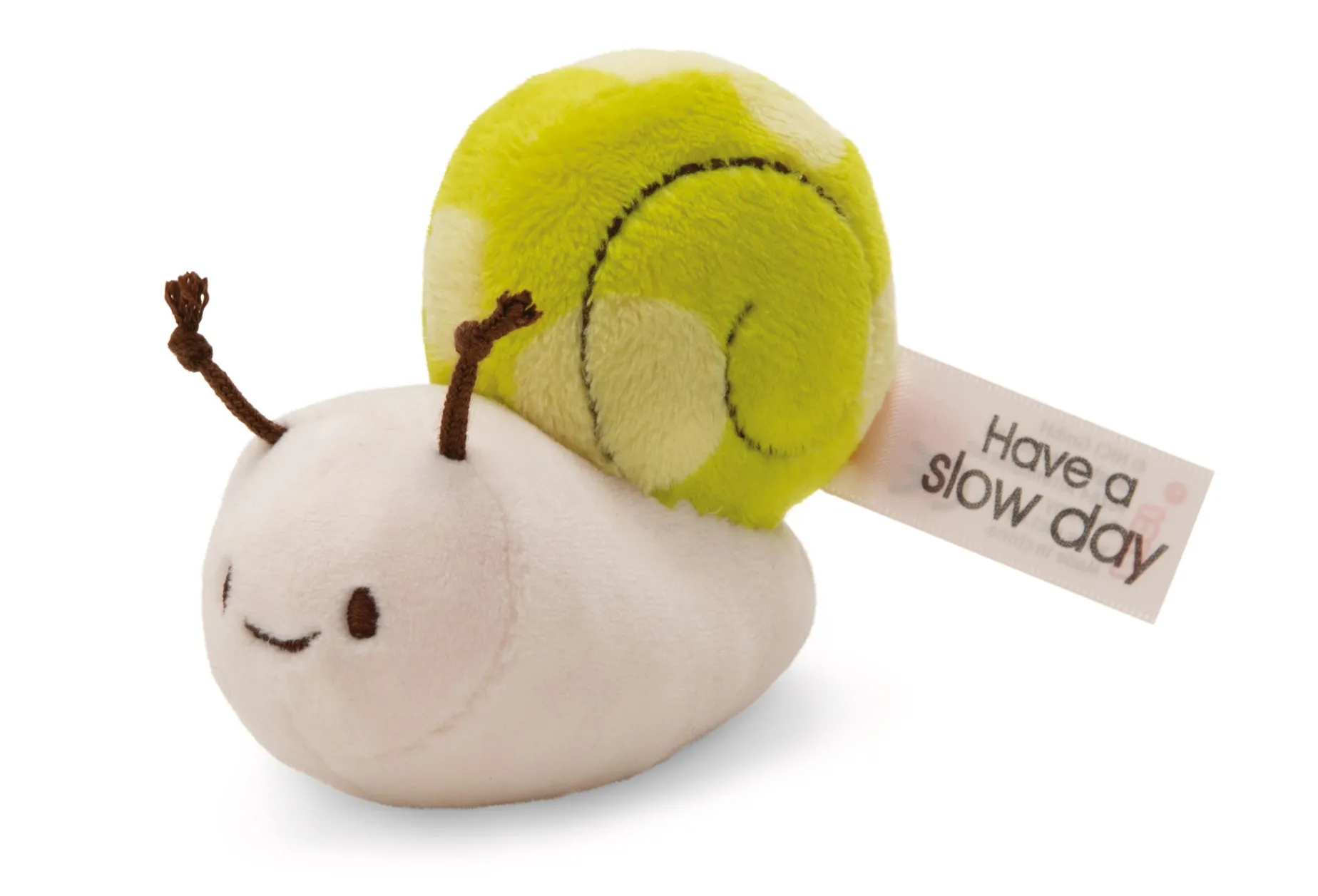 Kuscheltier Grüne Schnecke m. Botschaft "Have a slow day"