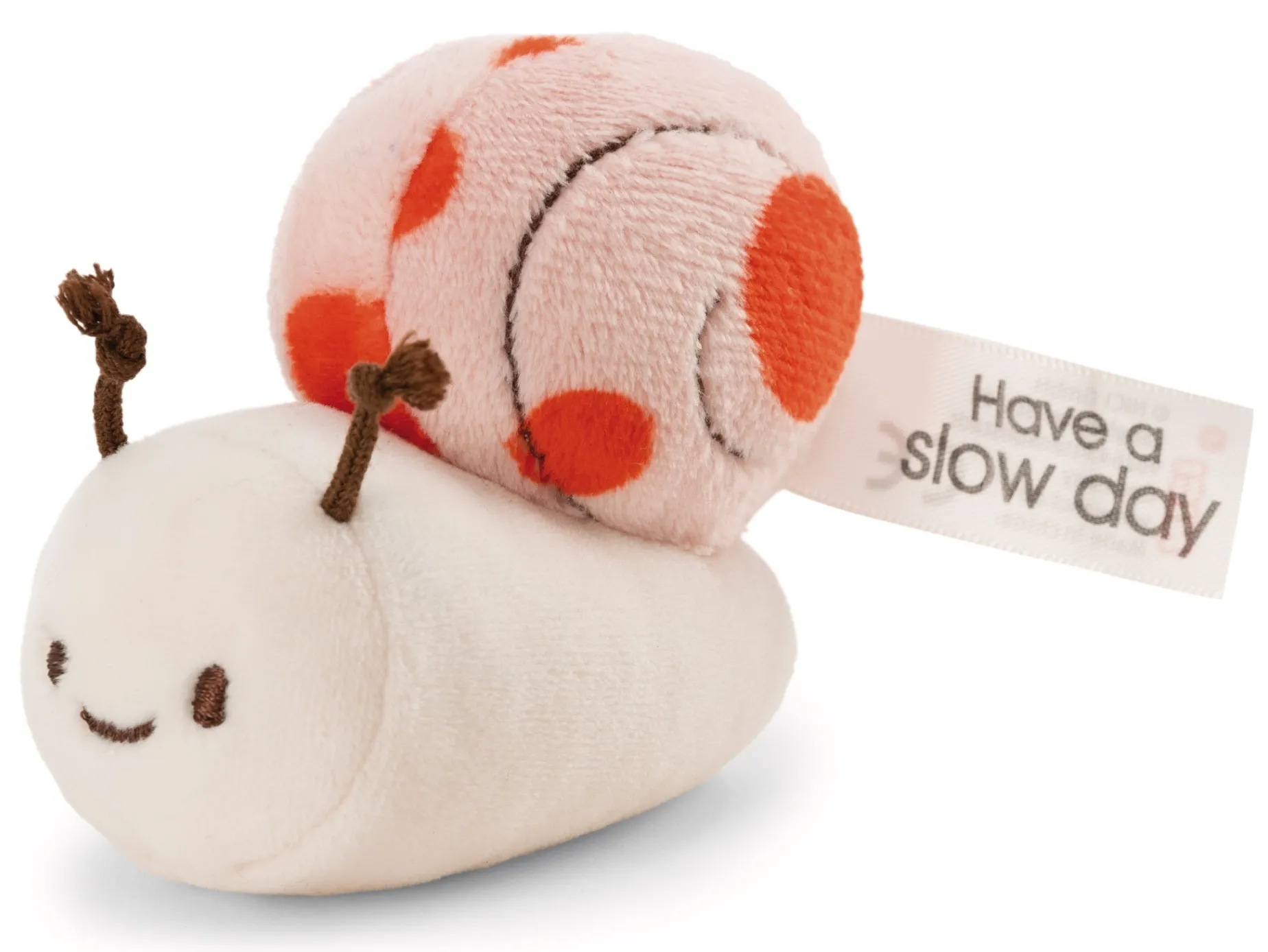 Kuscheltier Korallfarbene Schnecke m. Botschaft "Have a slow day"