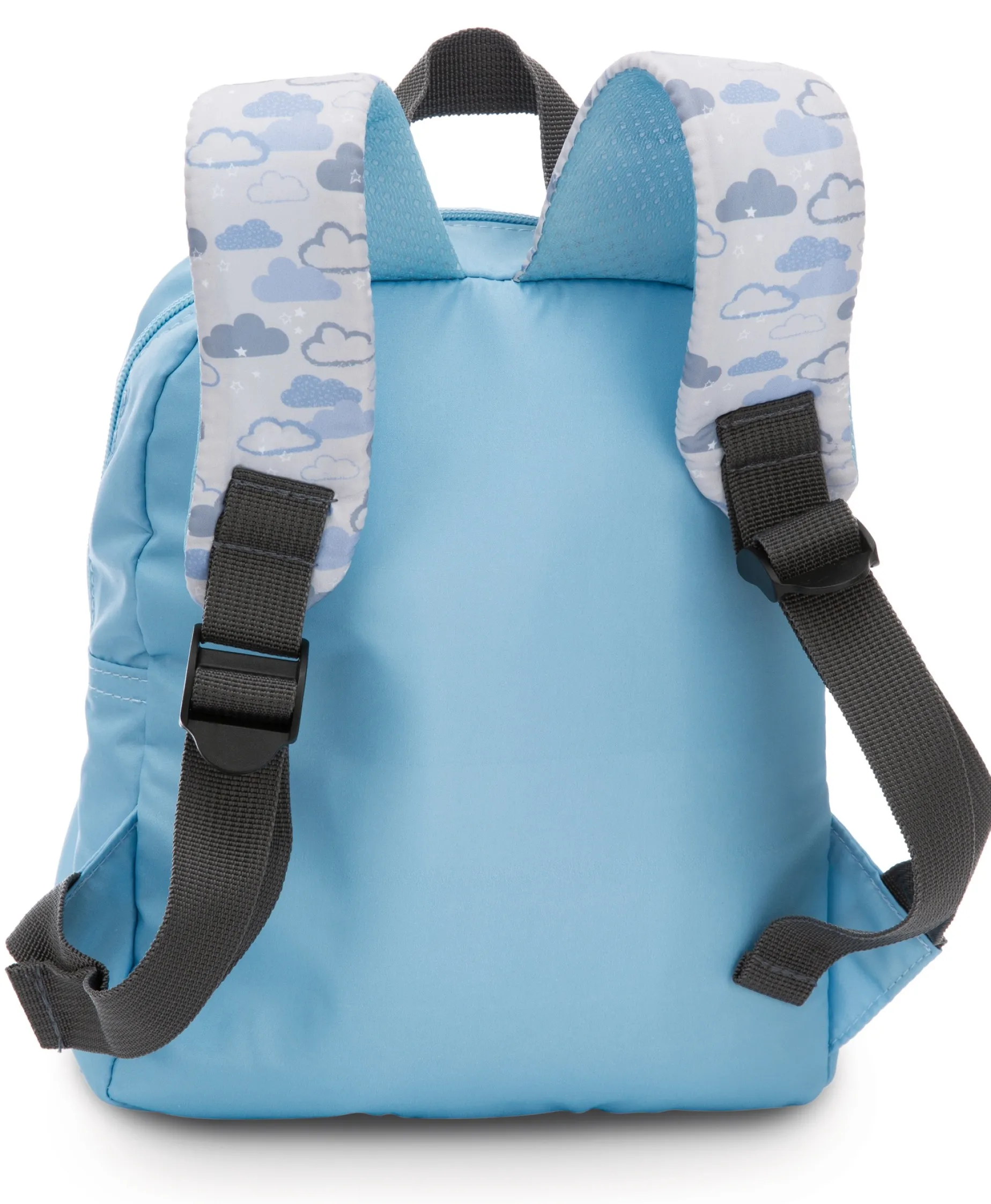 Light blue Backpack with soft toy rabbit
