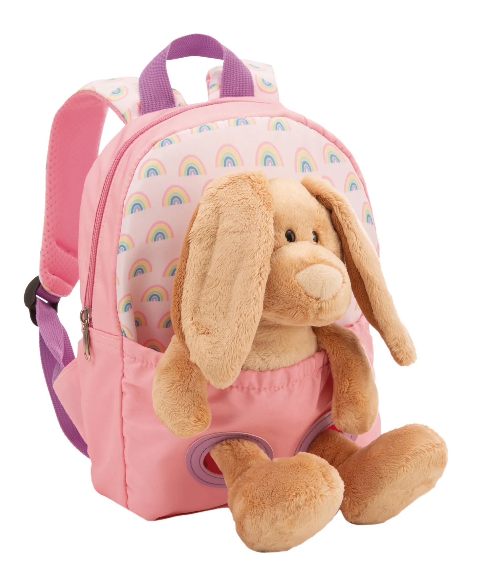 Pink Backpack with soft toy rabbit
