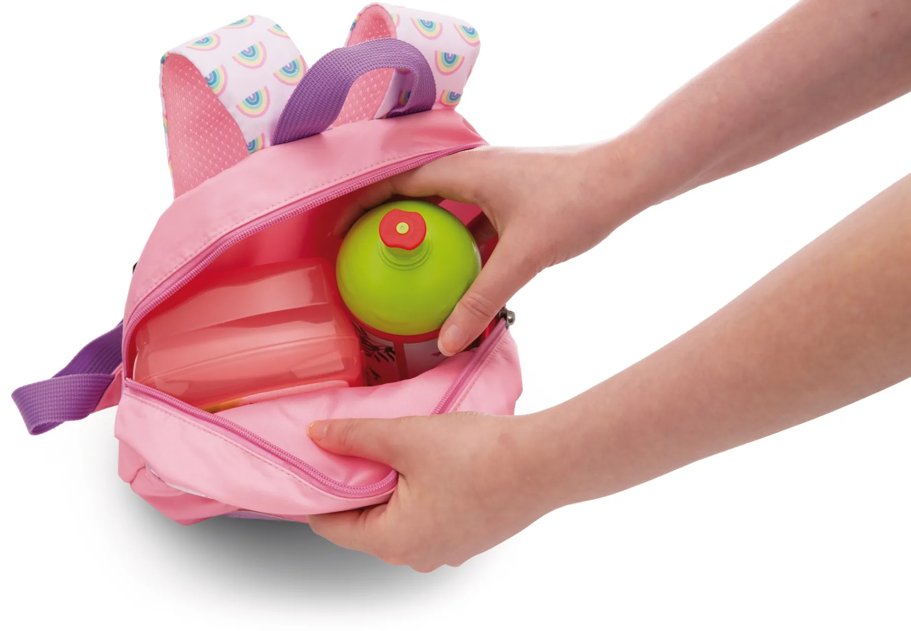 Pink Backpack with soft toy rabbit