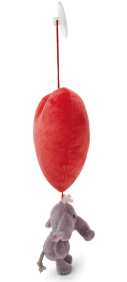 Plush Heart w/Soft Toy Love Elephant dark grey & Suction Cup NICI GREEN