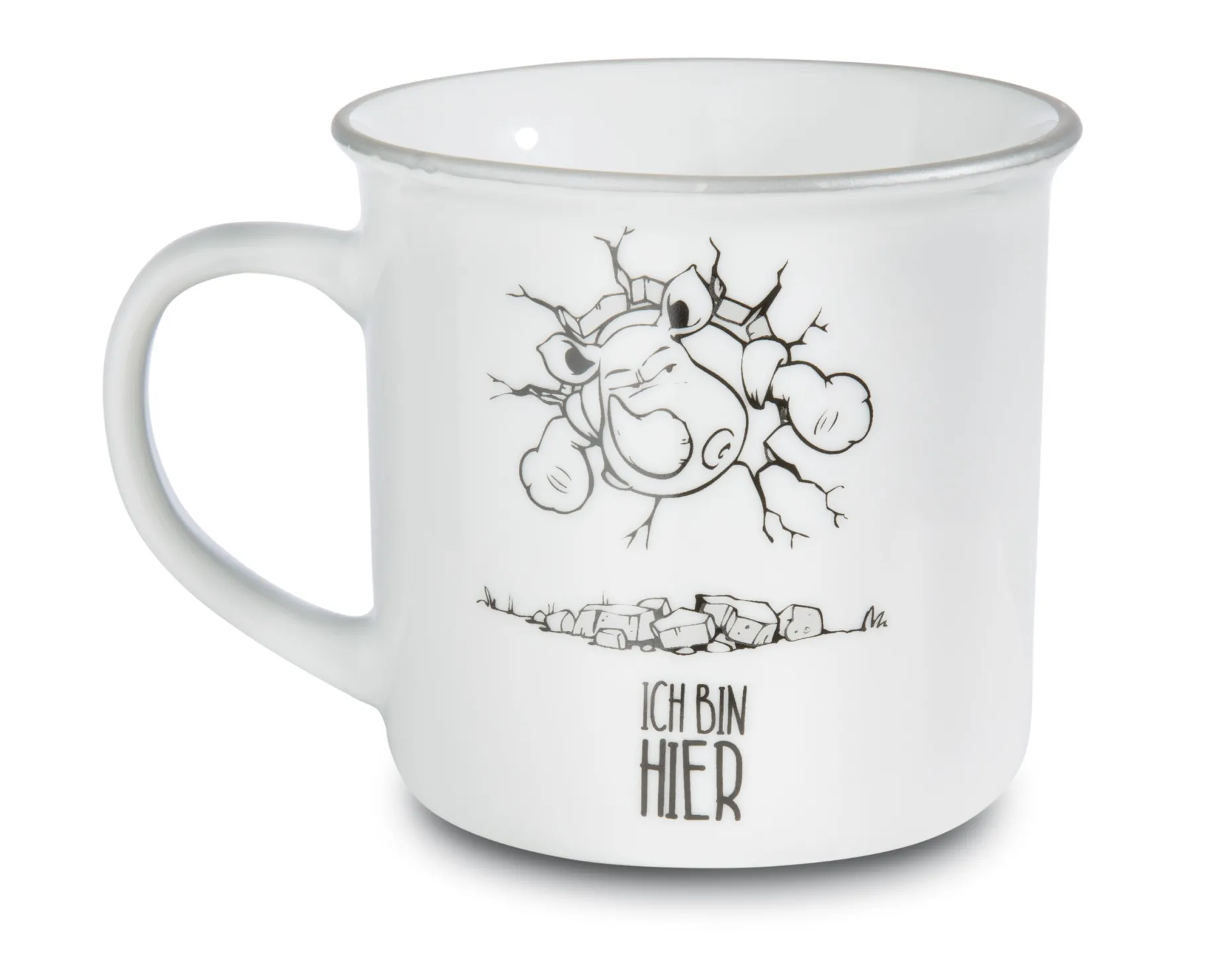 Porcelain mug metallic 'Ich bin hier, das muss reichen'