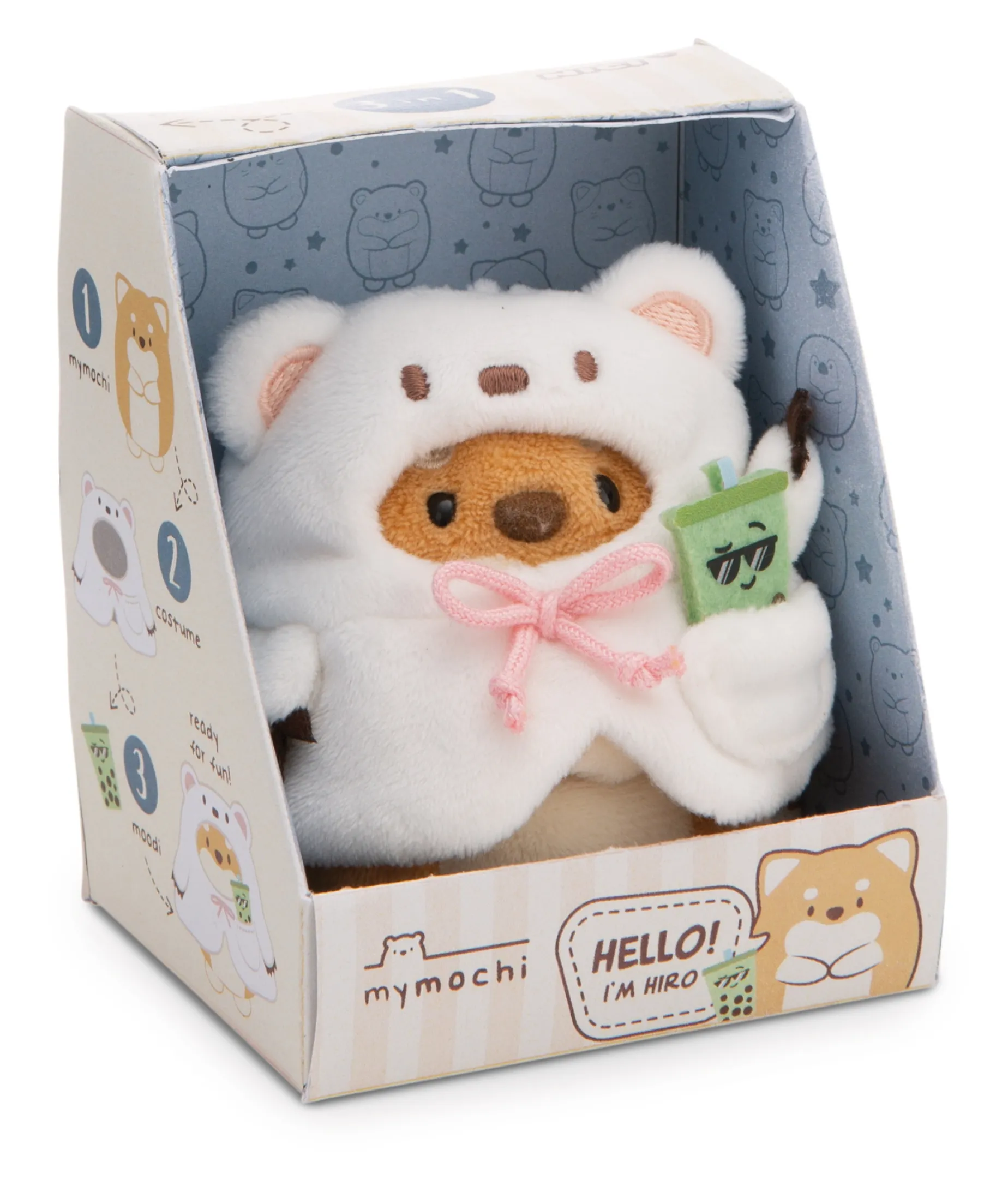 Set soft toy Dog Hiro with bubble tea and polar bear costume