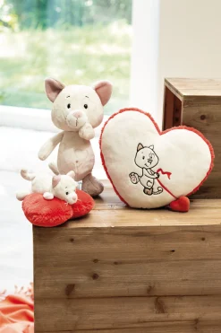 Soft Toy Cat lying on heart NICI GREEN