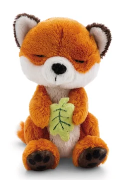 Soft toy fox with leaf 12cm in green basket NICI GREEN