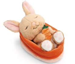 Soft toy rabbit with carrot 12cm in peach basket NICI GREEN