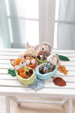 Soft toy rabbit with carrot 12cm in peach basket NICI GREEN