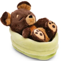 Soft Toy Sleeping Pets brown dog 12cm in green basket NICI GREEN