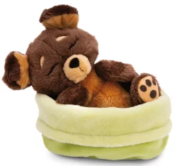 Soft Toy Sleeping Pets brown dog 12cm in green basket NICI GREEN