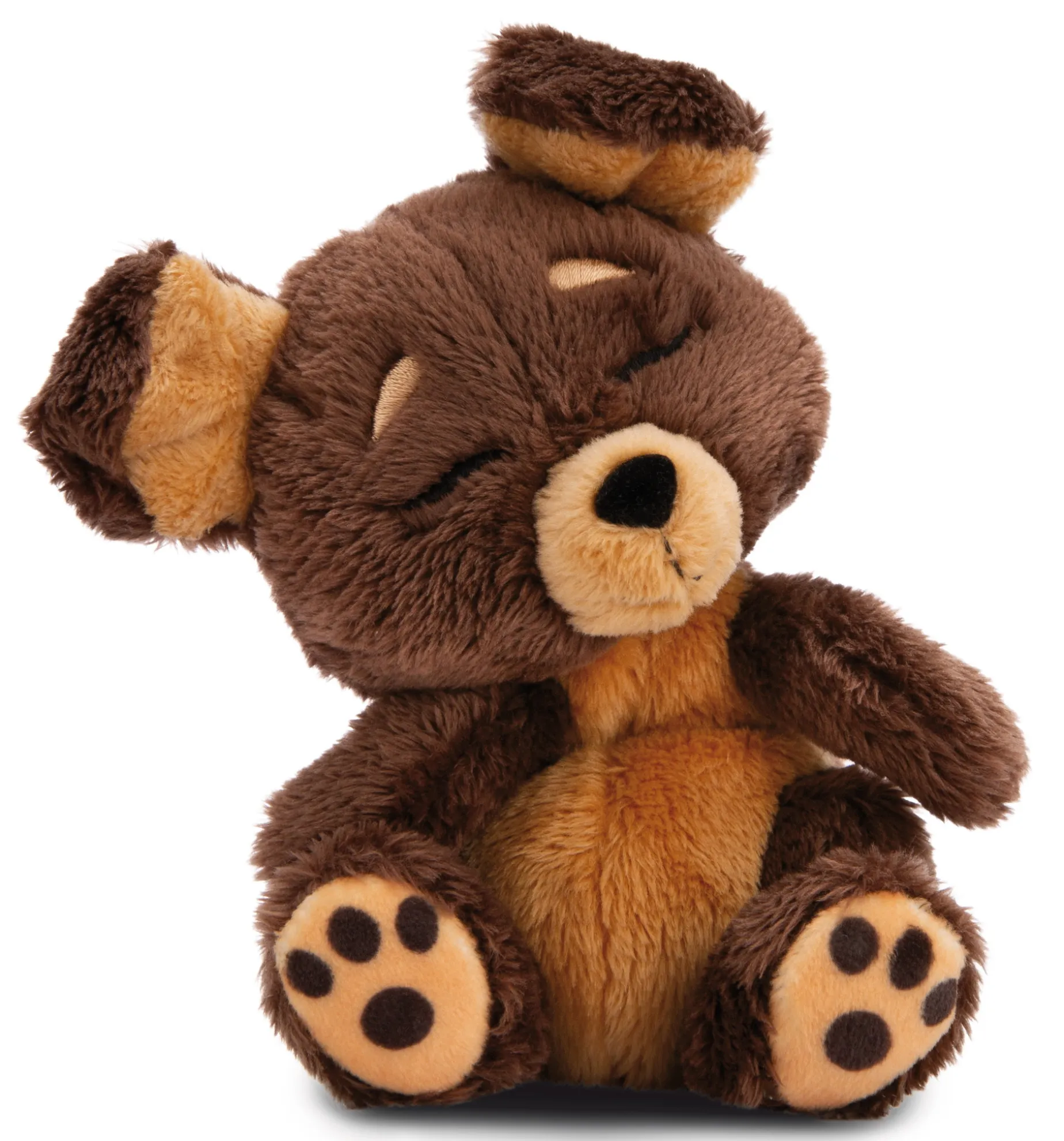 Soft Toy Sleeping Pets brown dog 12cm in green basket NICI GREEN
