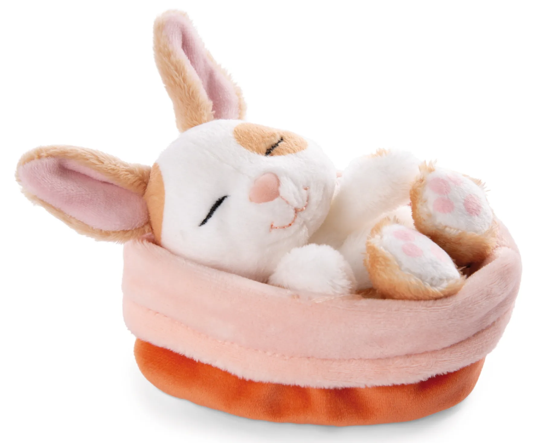 Soft Toy Sleeping Pets Bunny caramel dotted 12cm in peach basket