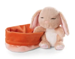 Soft Toy Sleeping Pets Bunny caramel 12cm in peach basket