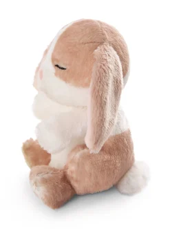 Soft Toy Sleeping Pets Bunny cappuccino 12cm in green basket