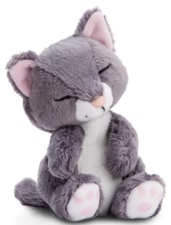 Soft Toy Sleeping Pets grey cat 12cm in light pink basket NICI GREEN