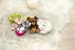 Soft Toy Sleeping Pets grey cat 12cm in light pink basket NICI GREEN