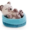 Soft Toy Sleeping Pets Kitty Siam Cat in blue basket