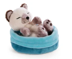 Soft Toy Sleeping Pets Kitty Siam Cat in blue basket