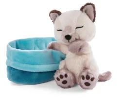 Soft Toy Sleeping Pets Kitty Siam Cat in blue basket