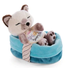 Soft Toy Sleeping Pets Kitty Siam Cat in blue basket