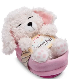 Soft Toy Sleeping Pets white poodle 12cm in mallow basket NICI GREEN