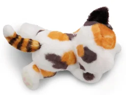 Spotted soft toy cat in basket